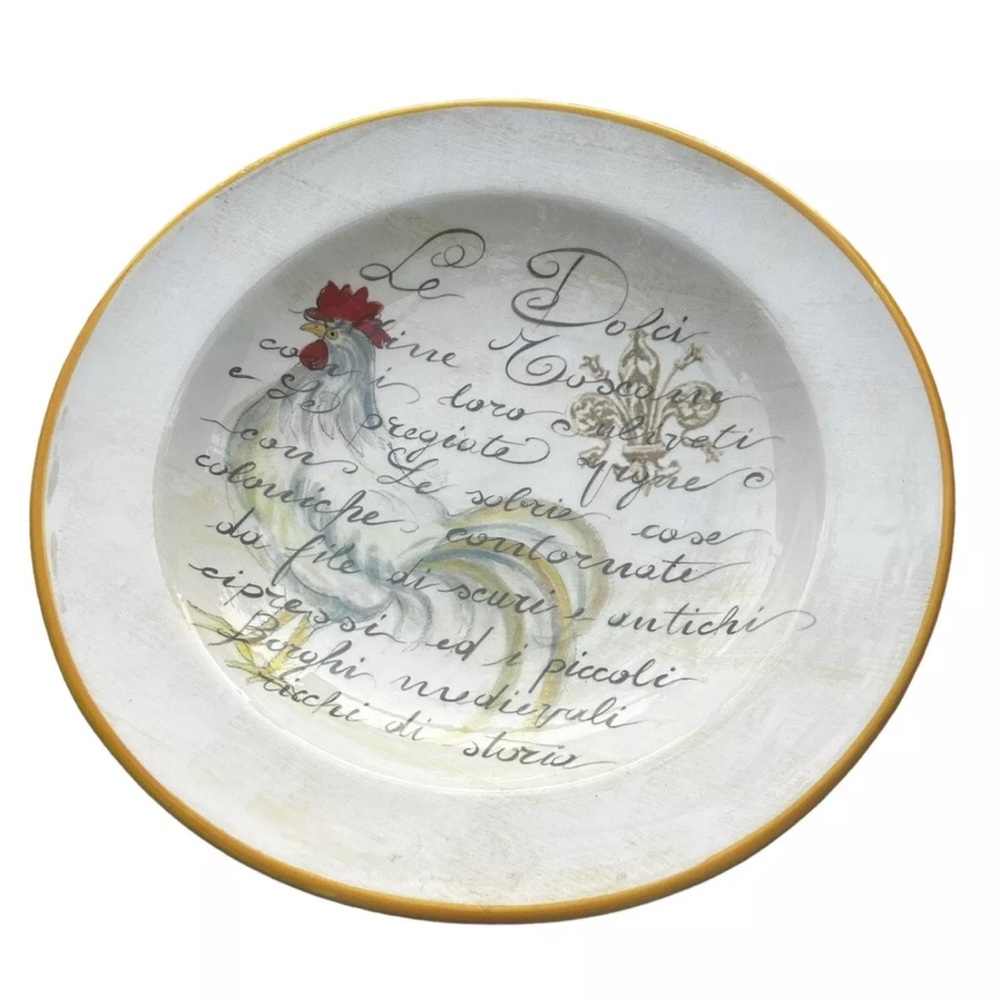 DERUTA Williams-Sonoma Ceramic Pottery Italian Script Rooster Design 15”